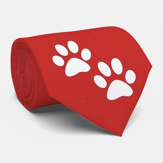 Witte Sport Mascotte Paw Prints op Maroon Stropdas (Opgerold)