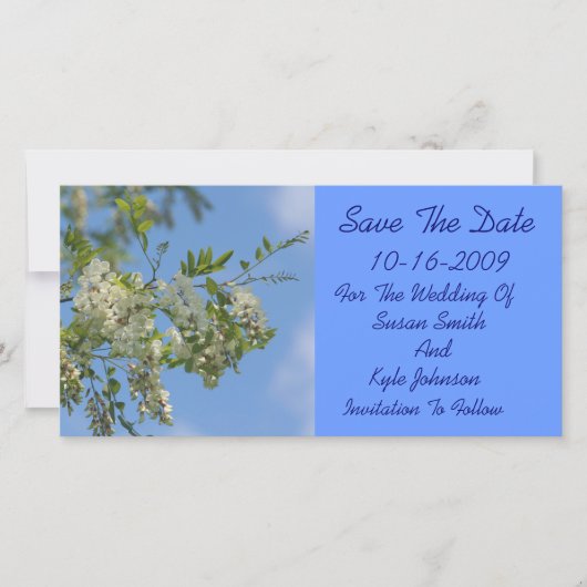 Witte sprinkhaan bloemen bruiloft Save the date (Voorkant)