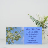 Witte sprinkhaan bloemen bruiloft Save the date (Staand voorkant)