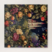 Witte sprookjesachtige kasteelnacht volle maan blo legpuzzel (Horizontaal)