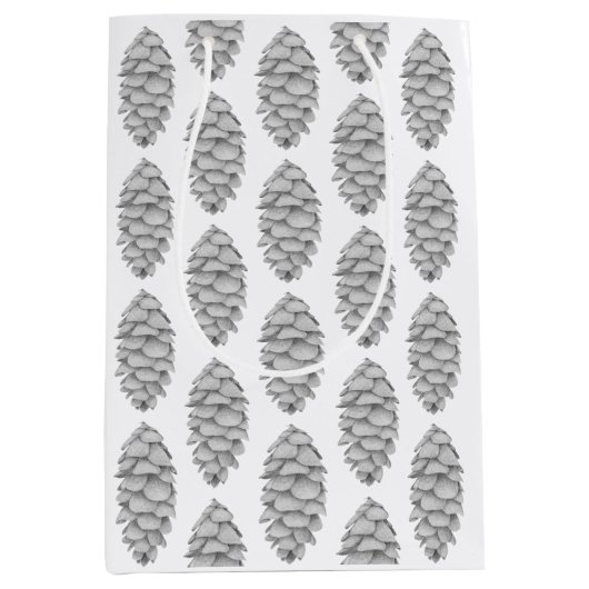 Witte Spruce Cone Gift Bag Medium Cadeauzakje (Voorkant)