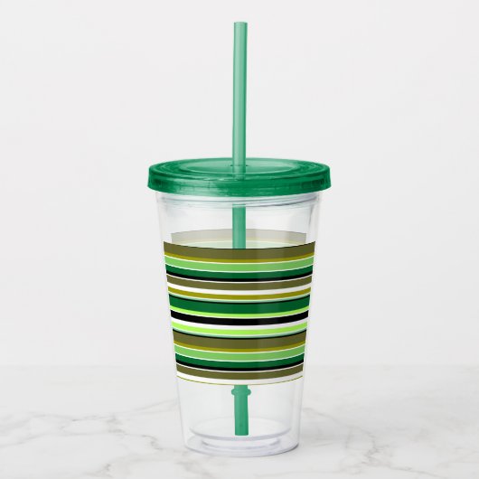 Witte staafjes met fijne groene streep acryl drinkbeker (Voorkant)