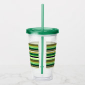 Witte staafjes met fijne groene streep acryl drinkbeker (Rechts)