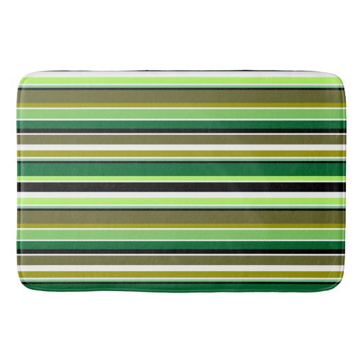 Witte staafjes met fijne groene streep badmat (Voorkant)