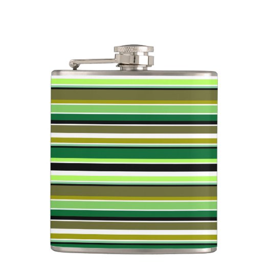 Witte staafjes met fijne groene streep heupfles (Voorkant)