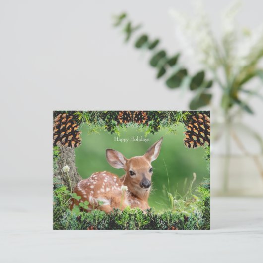 Witte-staart herten Fawn kerst Kaart (Staand voorkant)