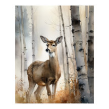 Witte Staart Herten Woodland Animal Art Print Post