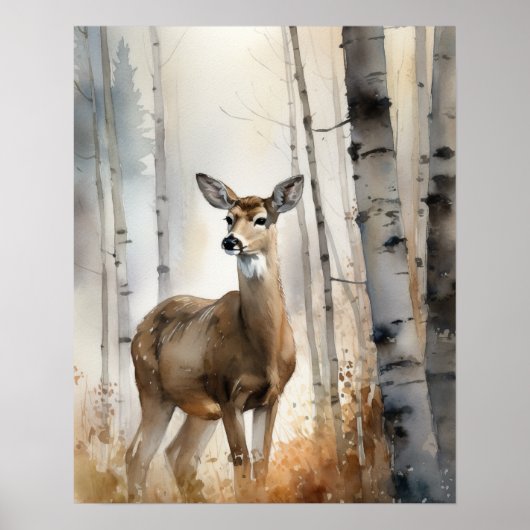 Witte Staart Herten Woodland Animal Art Print Post (Voorkant)