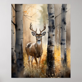 Witte Staart Herten Woodland Animal Art Print post