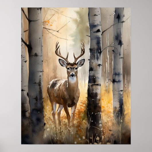 Witte Staart Herten Woodland Animal Art Print post (Voorkant)