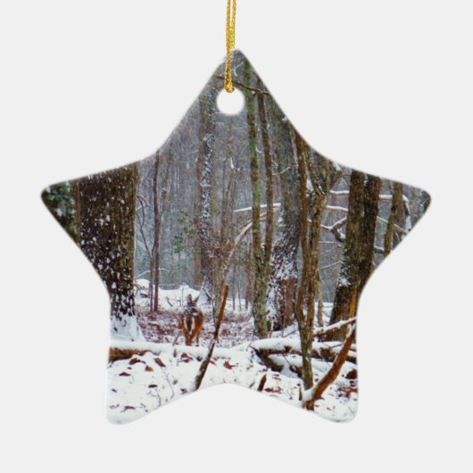 witte staartherten in de sneeuw keramisch ornament (Voorkant)