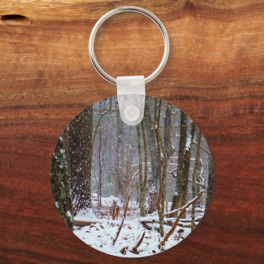 witte staartherten in de sneeuw sleutelhanger (Voorkant)