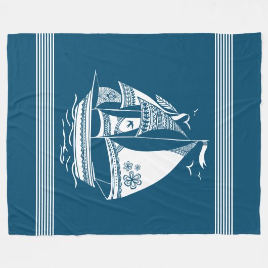 Witte staartwindzeilboot illustreert fleece deken (Voorkant (Horizontaal))
