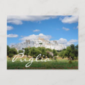 Witte stad en olijfbomen in het briefkaart van de  (Voorkant)