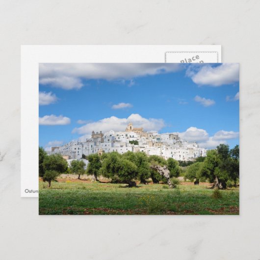 Witte stad Ostuni en olijfbomen, briefkaart van Ap (Voorkant / Achterkant)