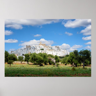 Witte stad Ostuni met olijfbomen, poster van Pugli