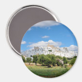 Witte stad Ostuni, Puglia ronde magneet (Voorkant / Achterkant)
