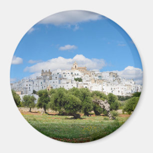 Witte stad Ostuni, Puglia round magnet