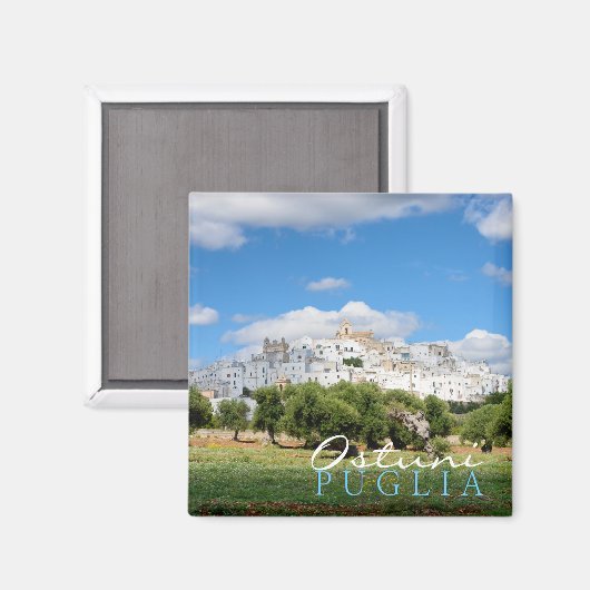 Witte stad Ostuni, Puglia tekstmagneet Magneet (Voorkant / Achterkant)