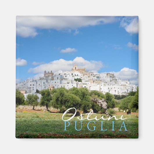 Witte stad Ostuni, Puglia tekstmagneet Magneet (Voorkant)