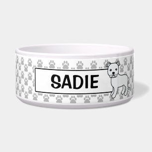 Witte Staffordshire Bull Terrier en naam Voerbakje