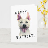 Witte Staffordshire Bull Terrier Hond | Birthday Kaart (Gele Bloem)