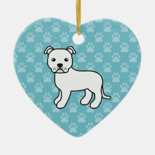 Witte Staffordshire Bull Terrier hond op blauw Keramisch Ornament
