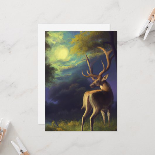  Witte Stag Deer Kaart (Voorkant / Achterkant in situ)