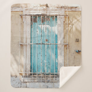 Witte stalen raster sherpa deken