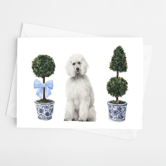Witte Standaard Poedel Hond Puppy Topiary Waterver Kaart