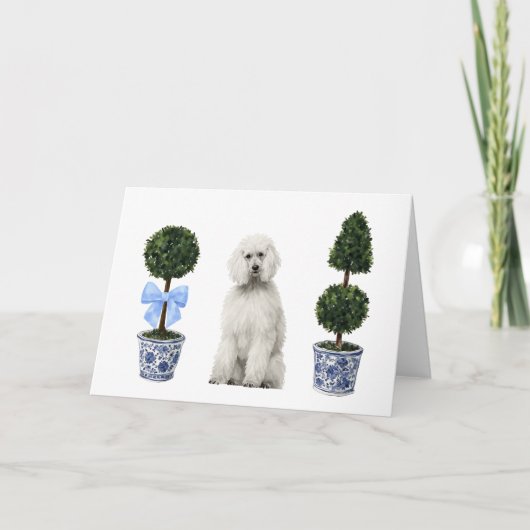 Witte Standaard Poedel Hond Puppy Topiary Waterver Kaart (Voorkant)