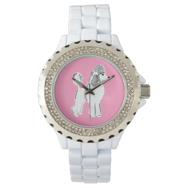 Witte standaard poedel roze polshorloge horloge (Voorkant)