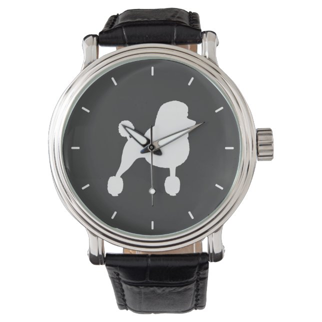 Witte Standaard Poodle Silhouet Horloge (Voorkant)