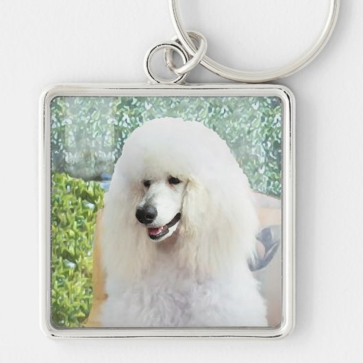 Witte Standaardpoedel Sleutelhanger (Voorkant)
