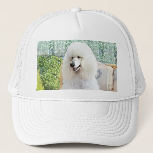 Witte Standaardpoedel Trucker Pet (Voorkant)