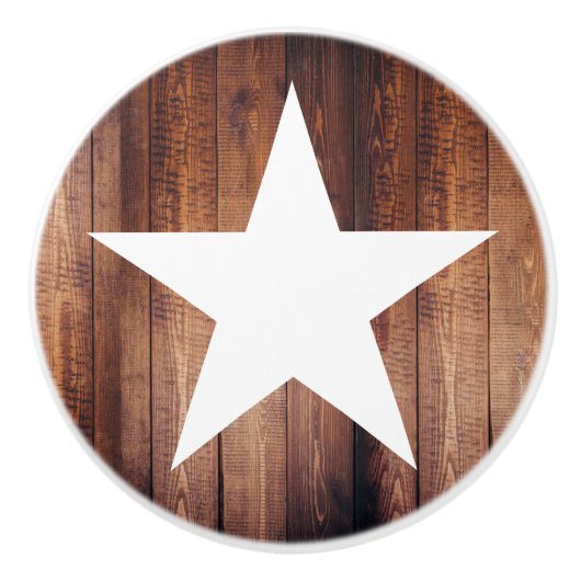 Witte Star- en houten planken uit bijtend land Keramische Knop (Voorkant)