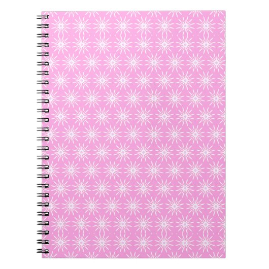Witte Starburst bloemen op roze Notitieboek (Voorkant)