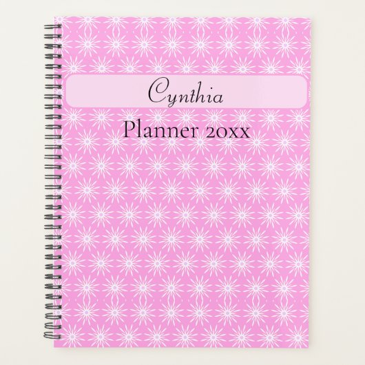 Witte Starburst bloemen op roze Planner (Voorkant)