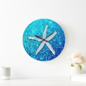 Witte Starfish Glittery Sparkly Blauwgroen Blue Cu Grote Klok (Huis)