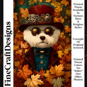 Witte Steampunk Whimsy Cute Hond T1 Decoupage Tissuepapier