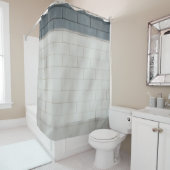 Witte steenwand douchegordijn (In situ)