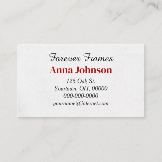 Witte steile boog op rood visitekaartje (Achterkant)