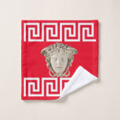 Witte Stenen Medusa Griekse Sleutel Ontwerper Bad Handdoek (Wasdoekje)