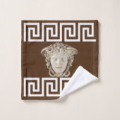 Witte Stenen Medusa Griekse Sleutel Ontwerper Bad Handdoek (Wasdoekje)