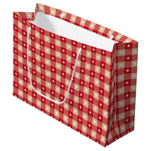 Witte Ster Gingham Landelijke Feestdagen Groot Cadeauzakje (Voorkant Gekanteld)
