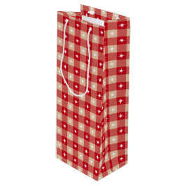 Witte Ster Gingham Landelijke Feestdagen Wijn Cadeautas
