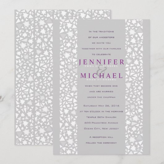 WITTE STER MUUR Joodse bruiloft uitnodiging (Voorkant / Achterkant)