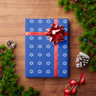 Witte Ster van David op Blauw Cadeaupapier