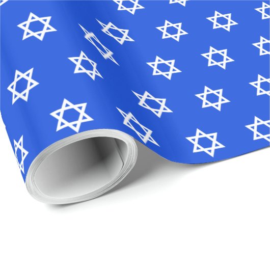 Witte ster van David Royal Blue Cadeaupapier (Rol Hoek)