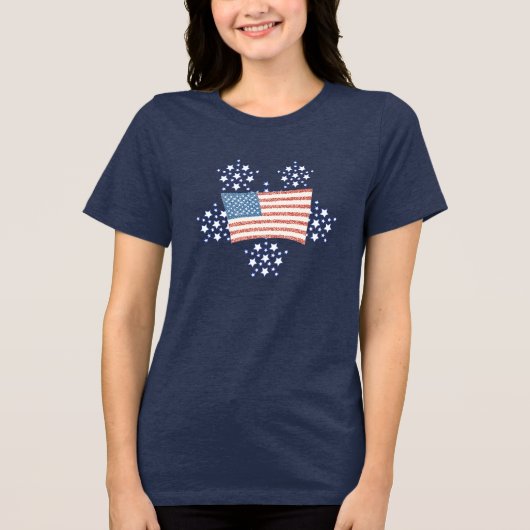 Witte Ster Vuurwerk en Pointillisme Vlag T-shirt (Voorkant)